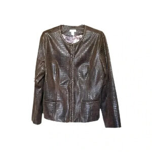 Chico’s Long Sleeve Crocodile Embossed Beaded Faux Leather Jacket Women’s Size 2